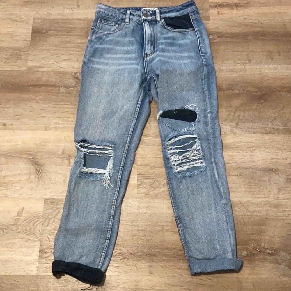 plaid detail jeans